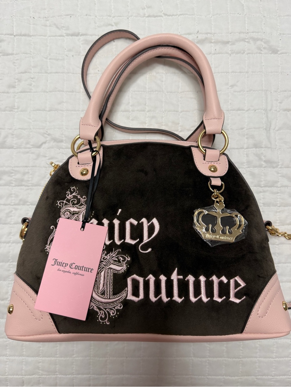 Juicy Couture Pink Brown Velour Satchel Crossbody Bag NWT
